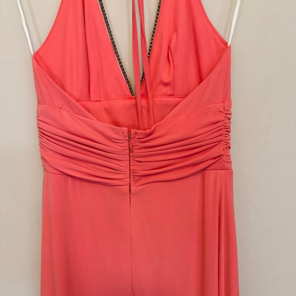Bari Jay Halter Gown s Coral Pink Rhinestone Prom Cocktail Evening Elegant Party - Picture 6 of 9